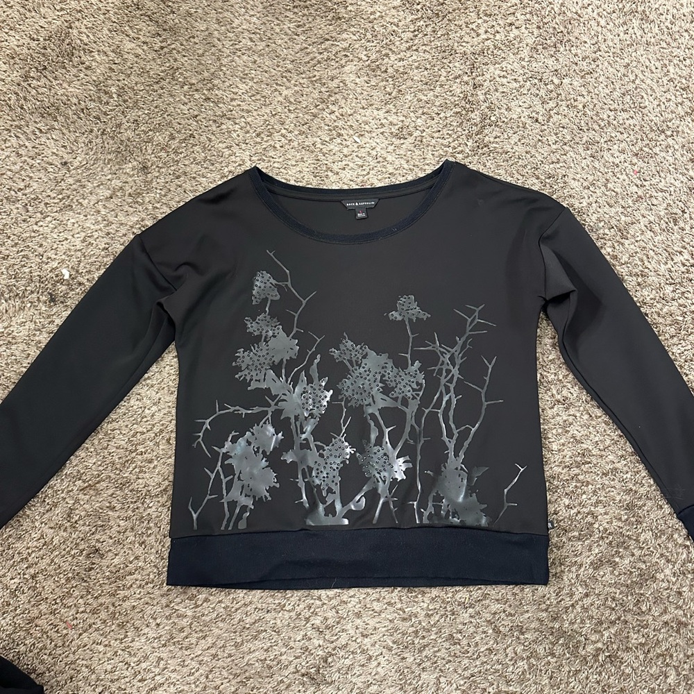 Rock & Republic Black Botanical Long Sleeve Blouse